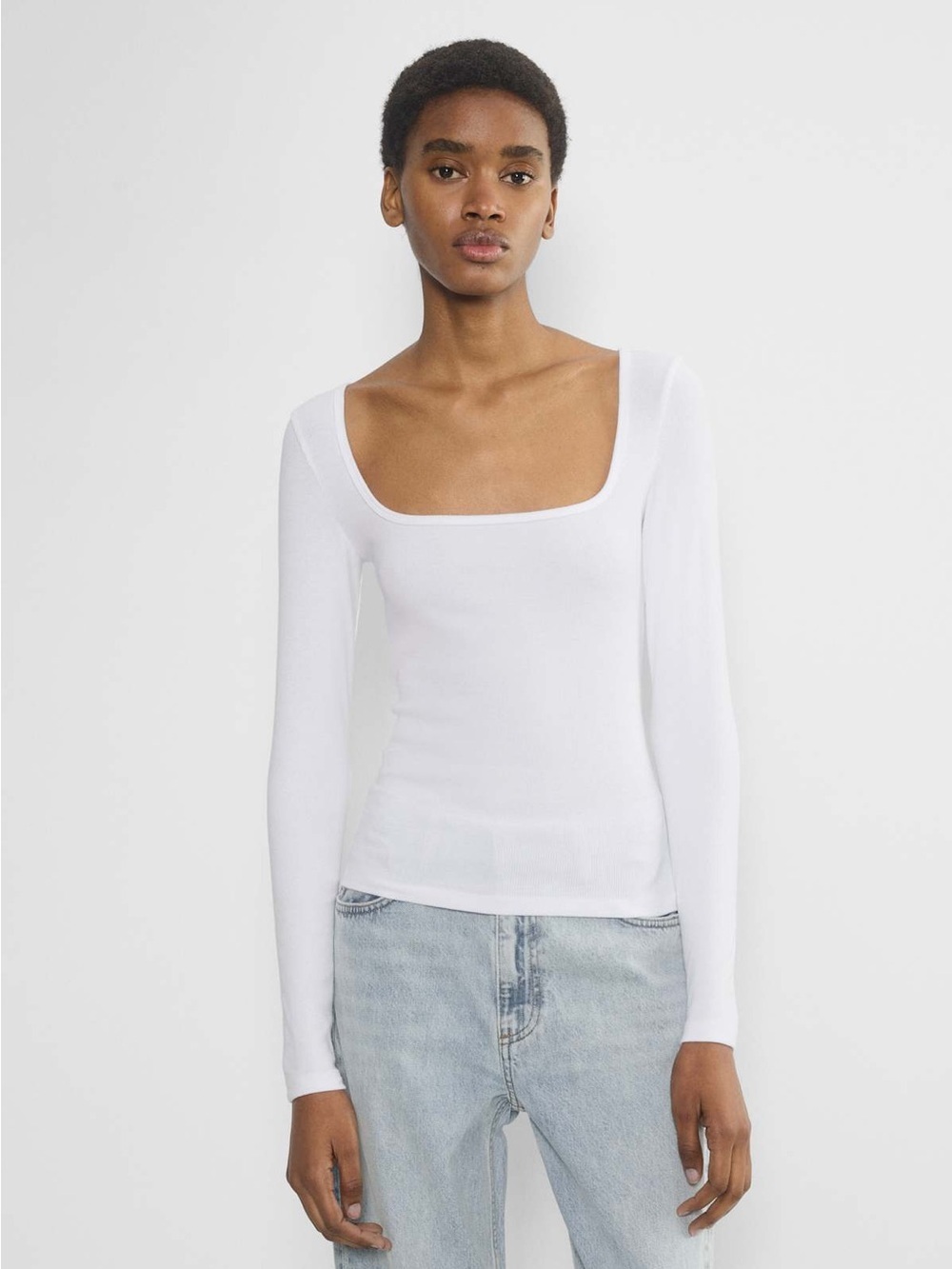 Aritzia The Group Mora Ribbed Square Neck Long Sleeve Top White Large